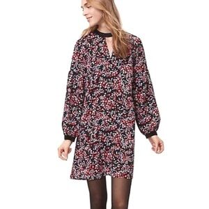 LOFT Black and Red Floral Long Sleeve Dress